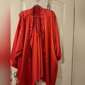 Elegant Red Satin Kimono Robe And Gown